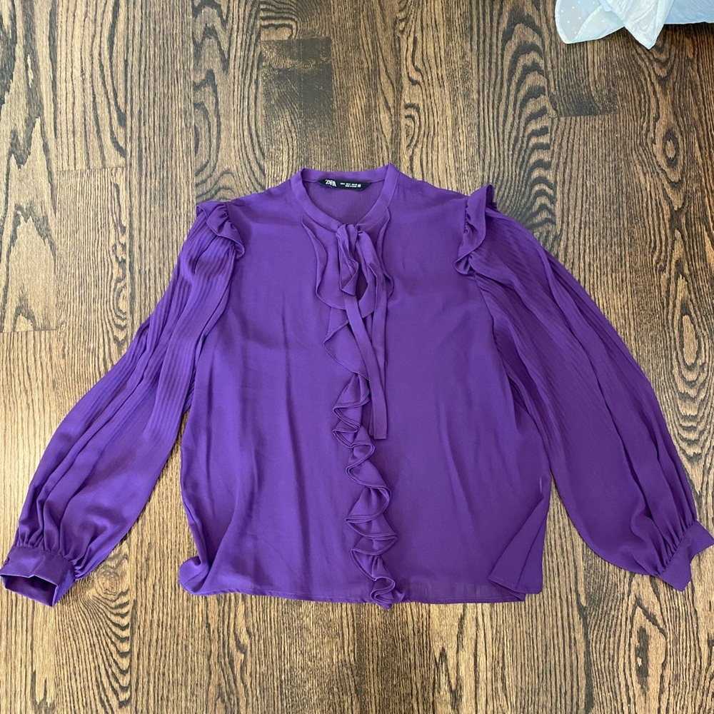 Zara basic purple ruffle blouse